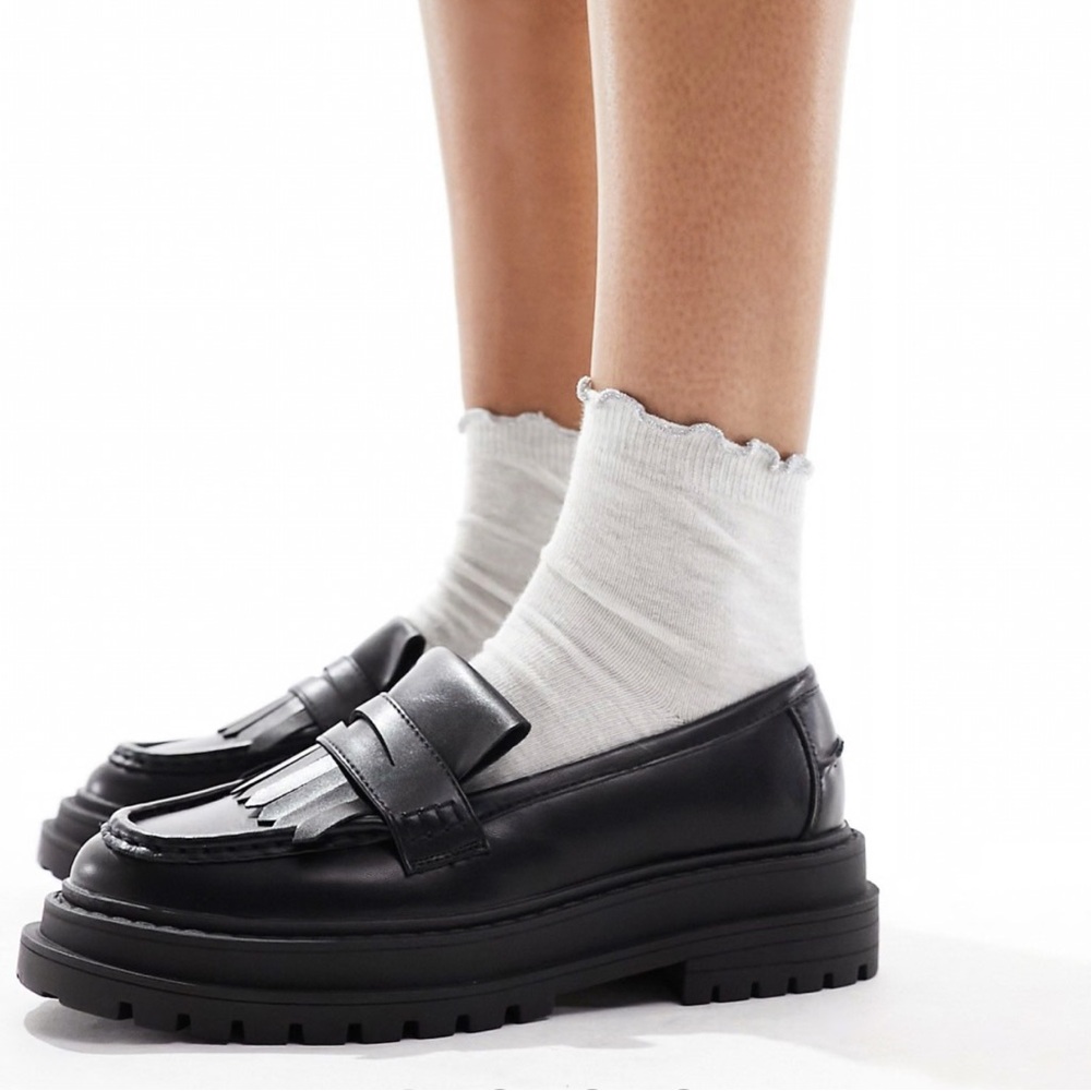 ASOS Black Chunky Fringe Detail Loafers